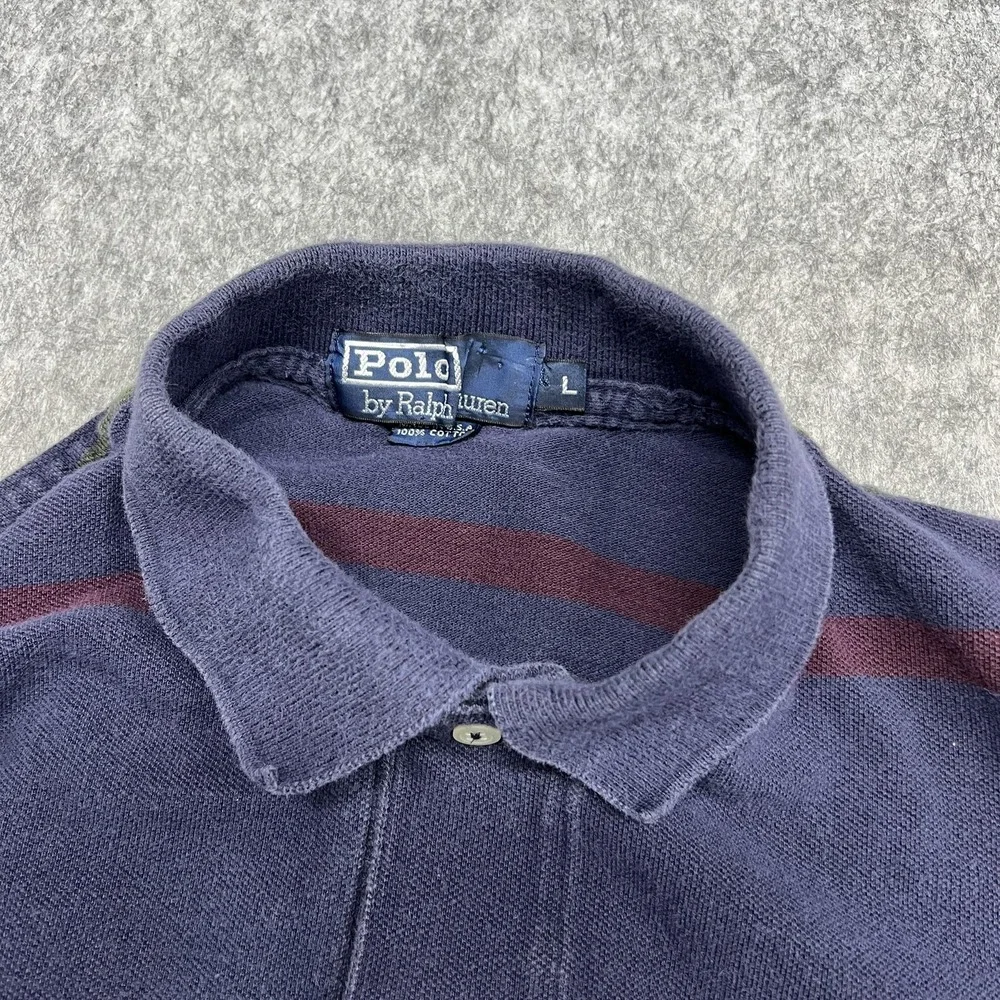 Vintage Polo Ralph Lauren Polo Shirt Mens L Purple Stripe Long Sleeve Rugby USA